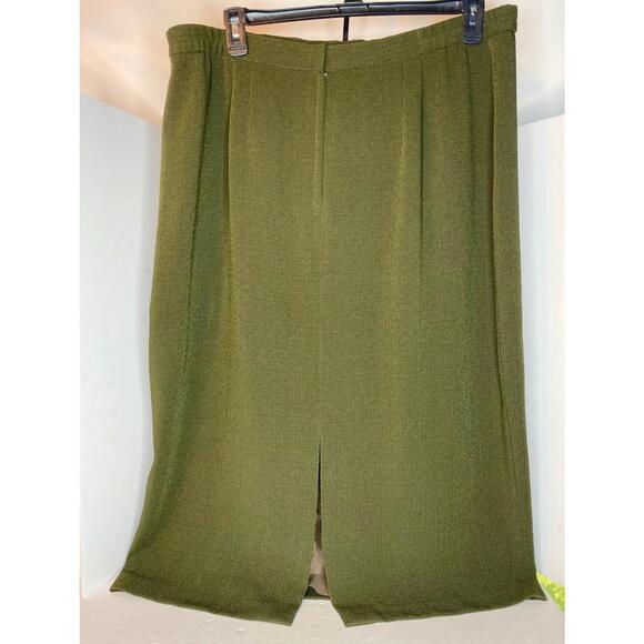 Ferre Gianni Skirt Womens 22 Olive Green Solid  Zip Back Slit Lined Career - Picture 7 of 13